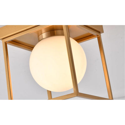 Brass Cube Frame with White Glass Globe Flush Mount - LV LIGHTING