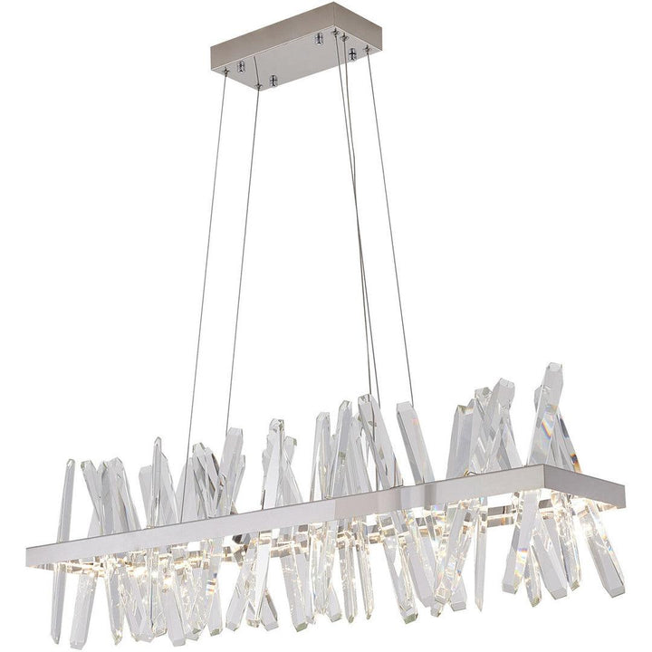 LED Steel Rectangular Frame with Clear Crystal Rod Linear Chandelier - LV LIGHTING