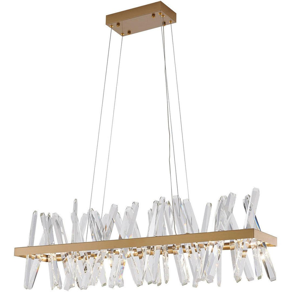 LED Steel Rectangular Frame with Clear Crystal Rod Linear Chandelier - LV LIGHTING