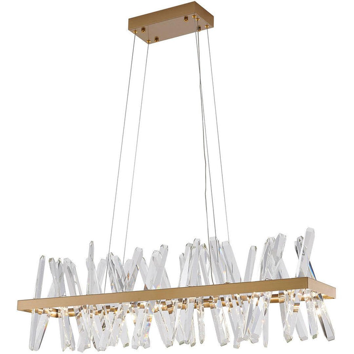 LED Steel Rectangular Frame with Clear Crystal Rod Linear Chandelier - LV LIGHTING