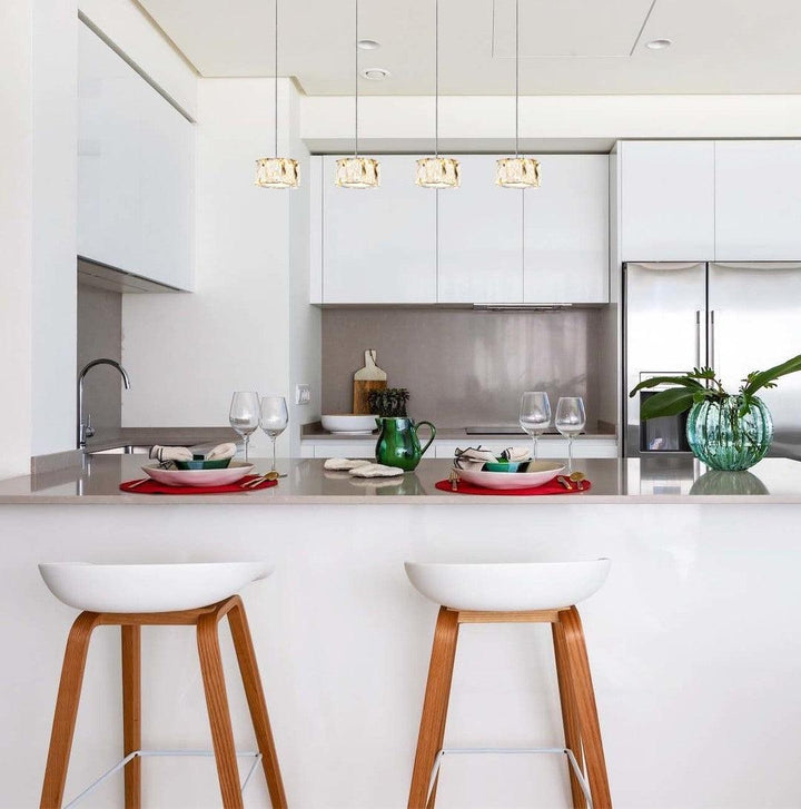 LED Square Chrome Frame with Crystal Linear Pendant - LV LIGHTING