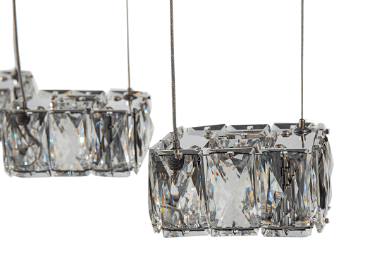 LED Square Chrome Frame with Crystal Linear Pendant - LV LIGHTING