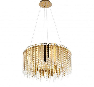 Gold Frame with Clear Crystal Bead Strand Chandelier - LV LIGHTING