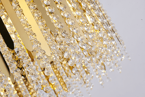 Gold Frame with Clear Crystal Bead Strand Chandelier - LV LIGHTING