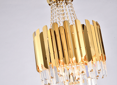 Gold Frame with Clear Crystal Strand and Rod Pendant - LV LIGHTING