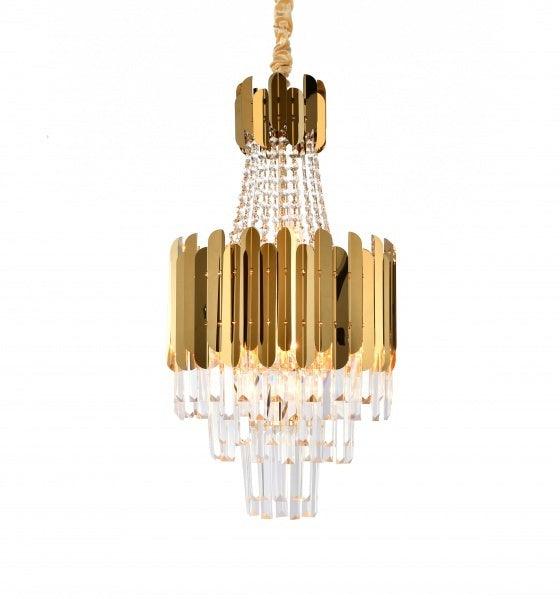 Gold Frame with Clear Crystal Strand and Rod Pendant - LV LIGHTING