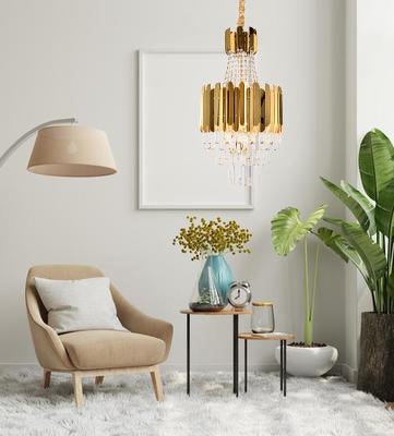 Gold Frame with Clear Crystal Strand and Rod Pendant - LV LIGHTING