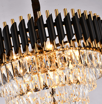 Black and Gold Frame with Clear Crystal Chandelier - LV LIGHTING