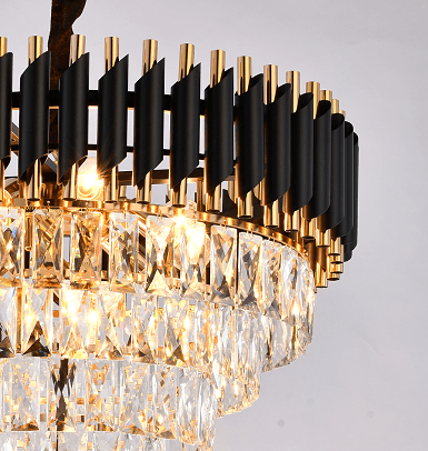 Black and Gold Frame with Clear Crystal Chandelier - LV LIGHTING