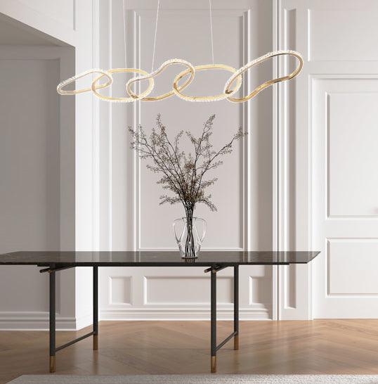 LED Gold Interlocked Frame with Clear Crystal Diffuser Linear Chandelier - LV LIGHTING