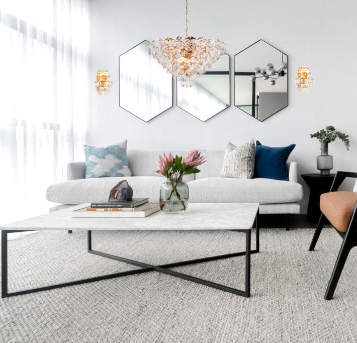 Steel Frame with Clear Crystal Chandelier