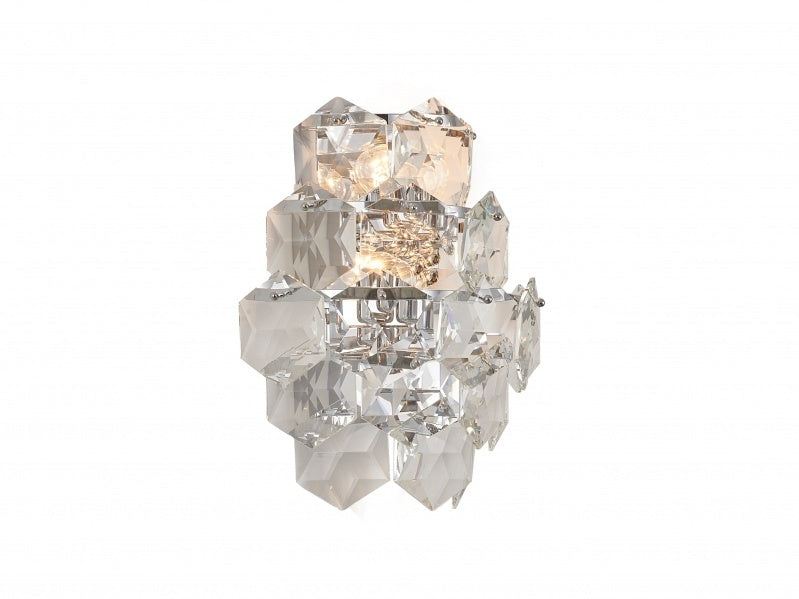 Steel Frame with Clear Crystal Wall Sconce in Chrome by Bethel