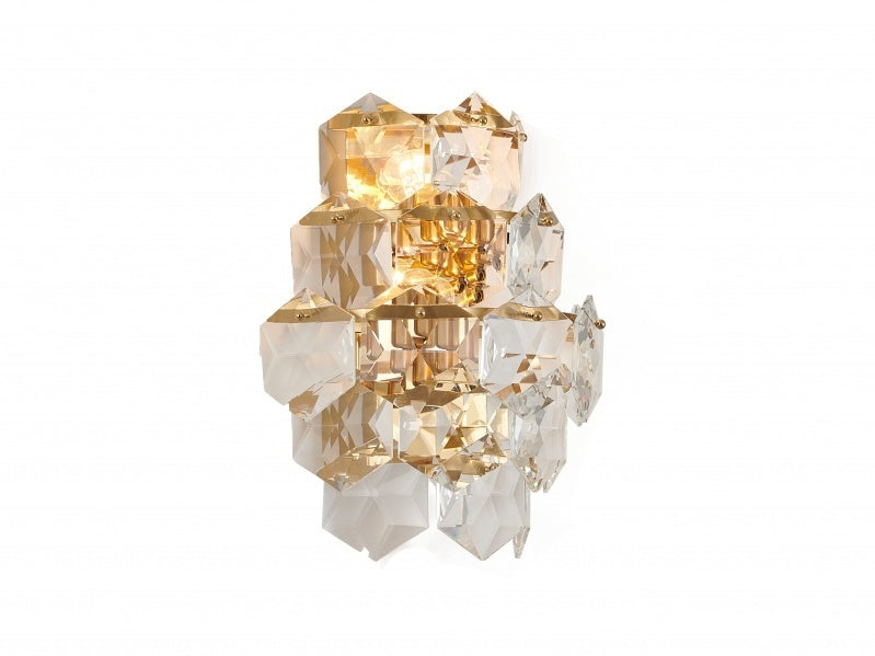 Steel Frame with Clear Crystal Wall Sconce in Gold by Bethel