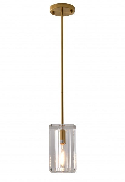 Steel Frame with Clear Rectangular Crystal Diffuser Pendant in Copper by Bethel