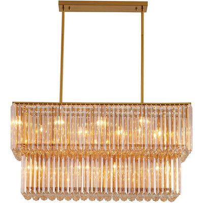 Satin Brass Frame with Clear Crystal Linear Chandelier - LV LIGHTING