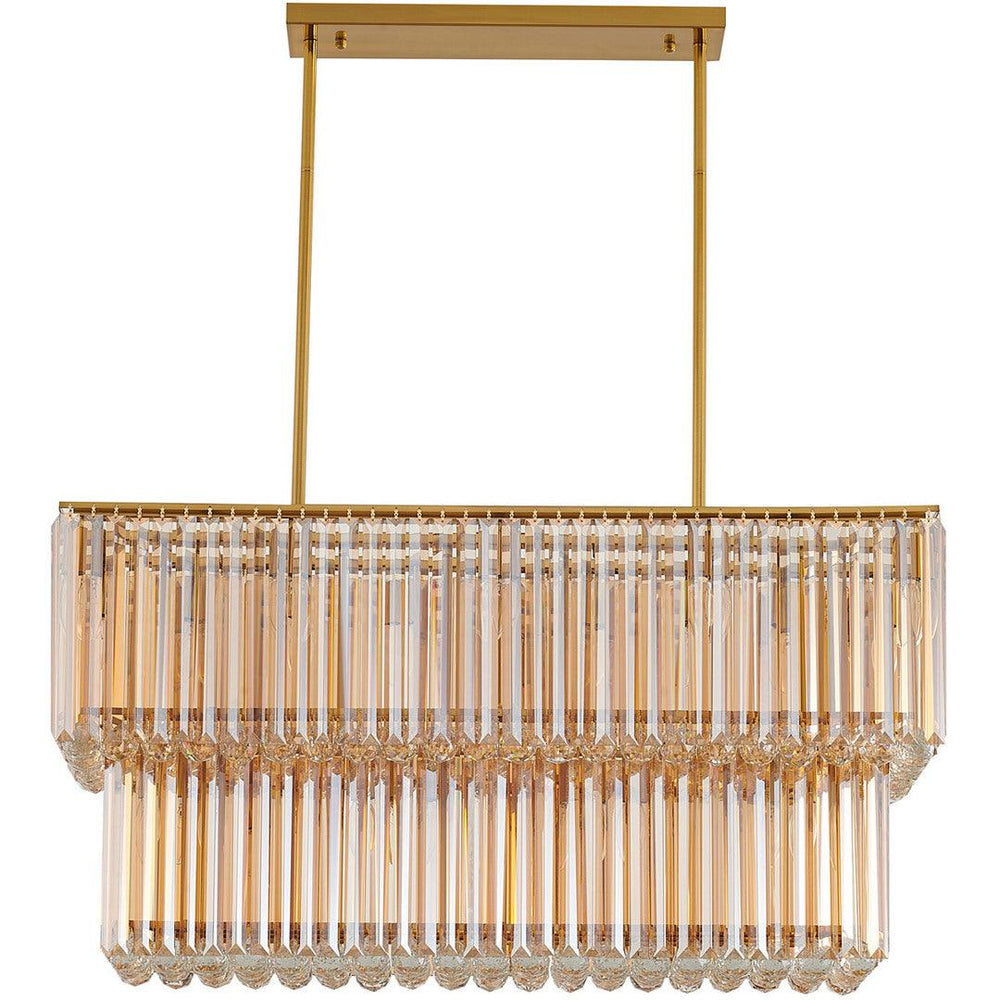 Satin Brass Frame with Clear Crystal Linear Chandelier - LV LIGHTING