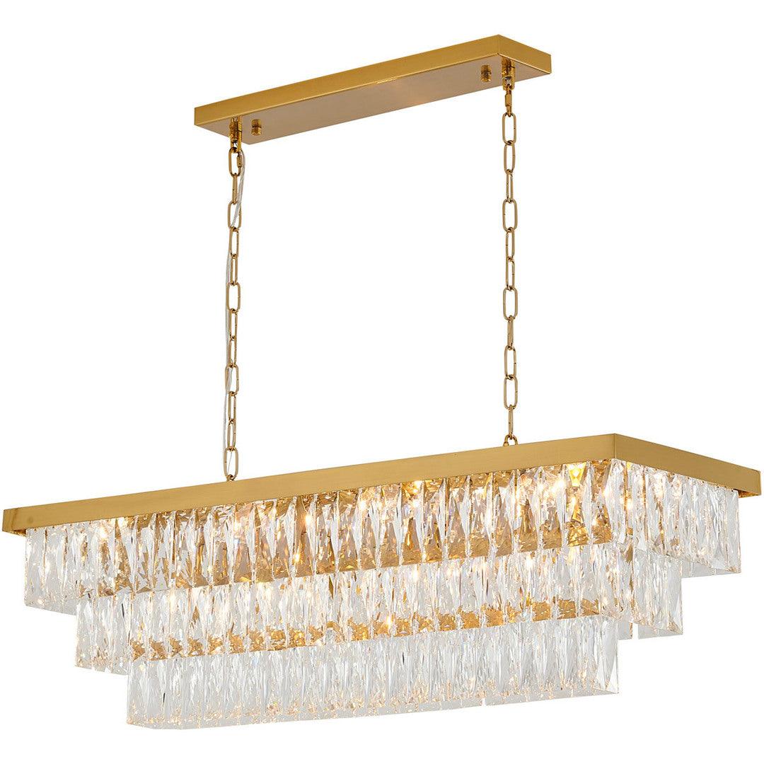 Satin Brass Frame with Clear Crystal 3 Tier Linear Chandelier - LV LIGHTING