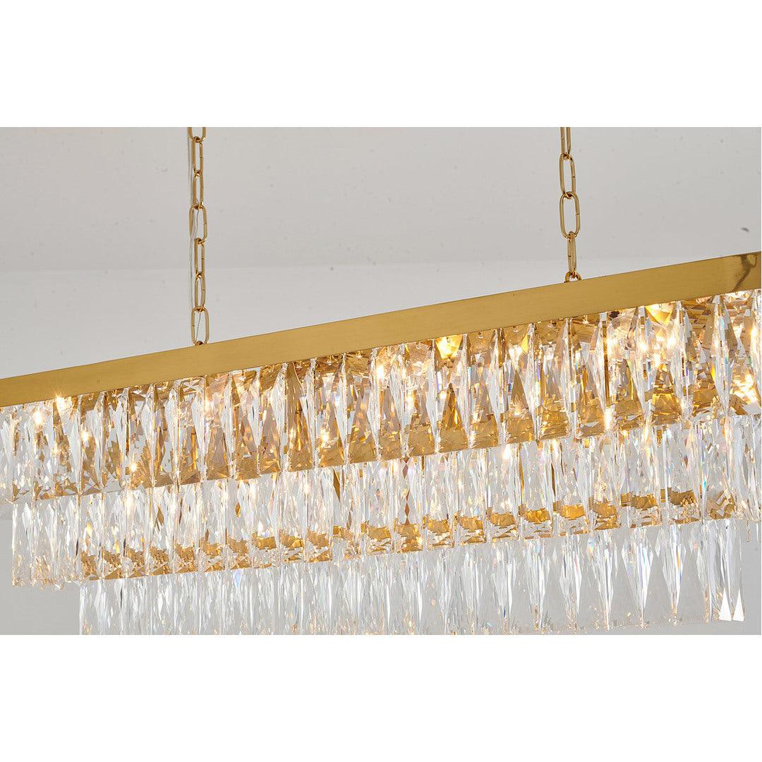 Satin Brass Frame with Clear Crystal 3 Tier Linear Chandelier - LV LIGHTING