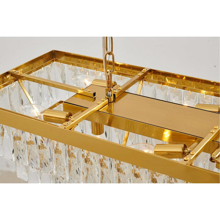 Satin Brass Frame with Clear Crystal 3 Tier Linear Chandelier - LV LIGHTING