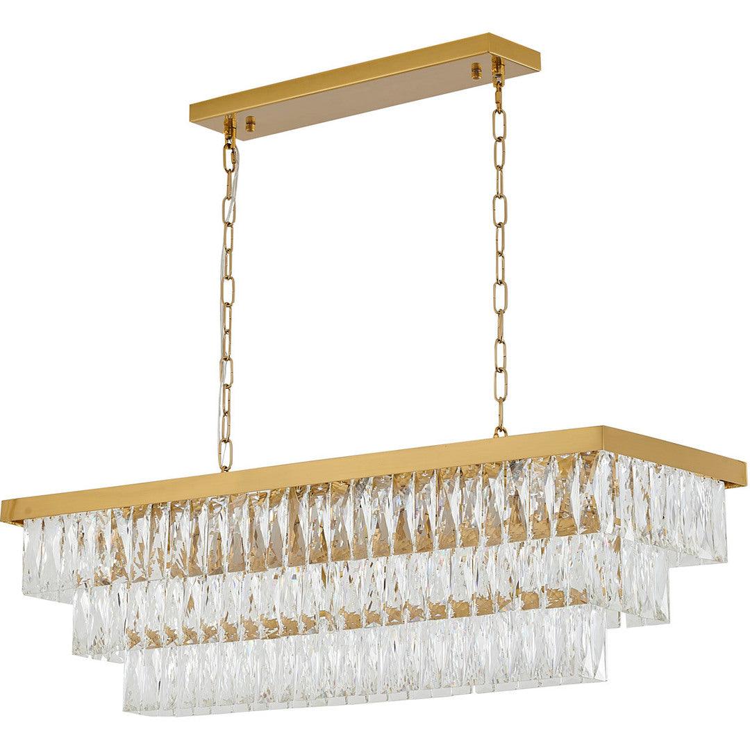 Satin Brass Frame with Clear Crystal 3 Tier Linear Chandelier - LV LIGHTING