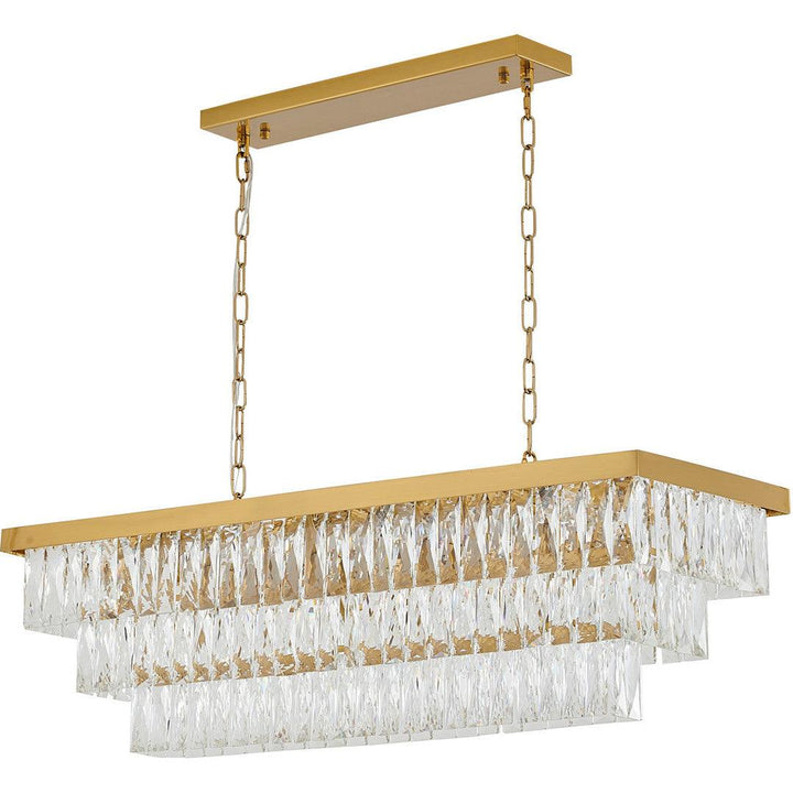 Satin Brass Frame with Clear Crystal 3 Tier Linear Chandelier - LV LIGHTING