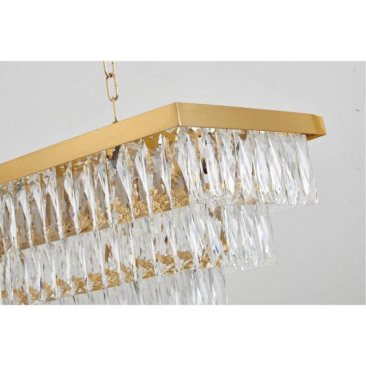 Satin Brass Frame with Clear Crystal 3 Tier Linear Chandelier - LV LIGHTING