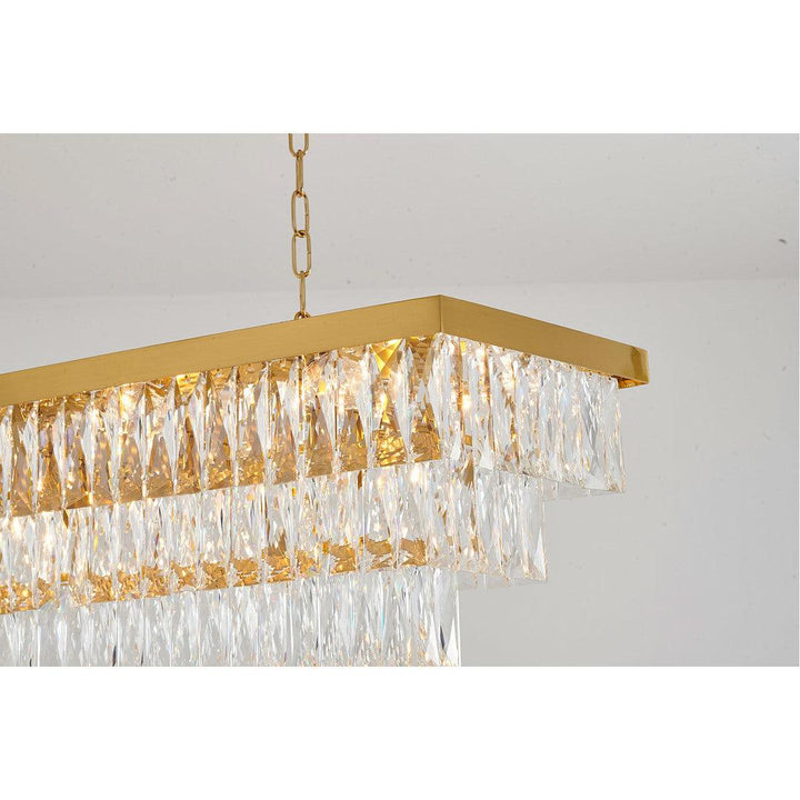 Satin Brass Frame with Clear Crystal 3 Tier Linear Chandelier - LV LIGHTING