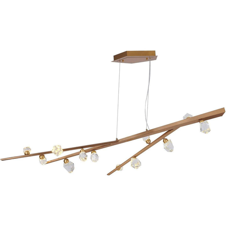LED Gold Hairline Branch with Clear Bubble Crystal Diffuser Linear Chandelier - LV LIGHTING