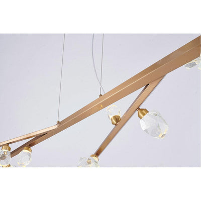 LED Gold Hairline Branch with Clear Bubble Crystal Diffuser Linear Chandelier - LV LIGHTING