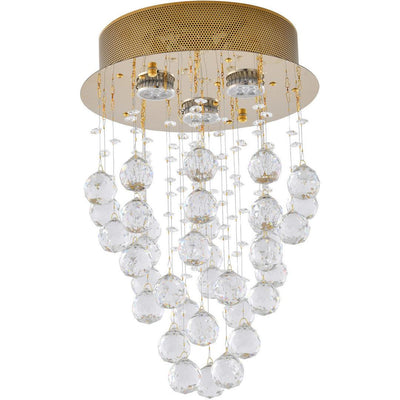 Gold Frame with Clear Crystal Drop and Strand Semi Flush Mount - LV LIGHTING