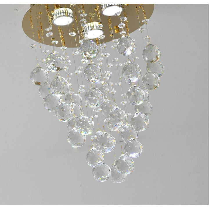 Gold Frame with Clear Crystal Drop and Strand Semi Flush Mount - LV LIGHTING