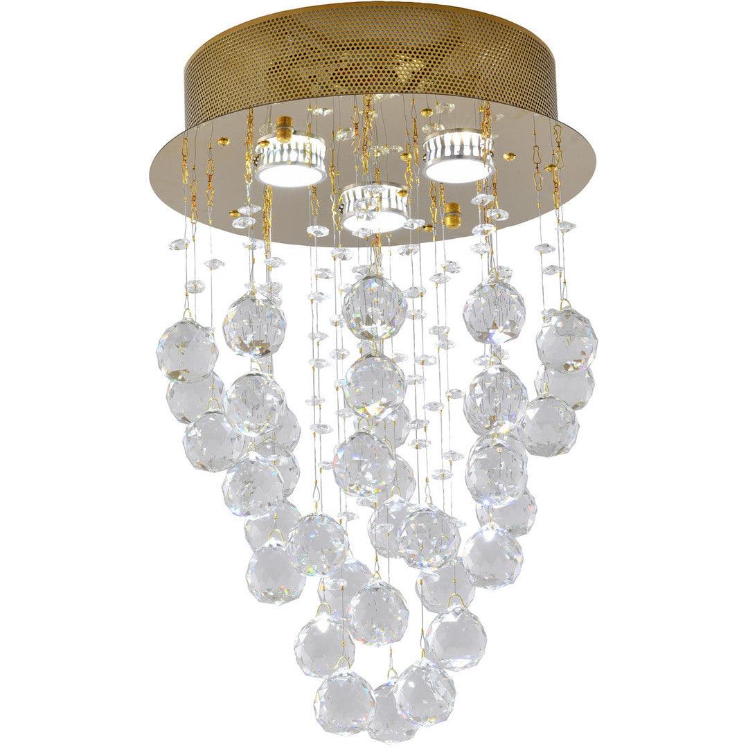 Gold Frame with Clear Crystal Drop and Strand Semi Flush Mount - LV LIGHTING
