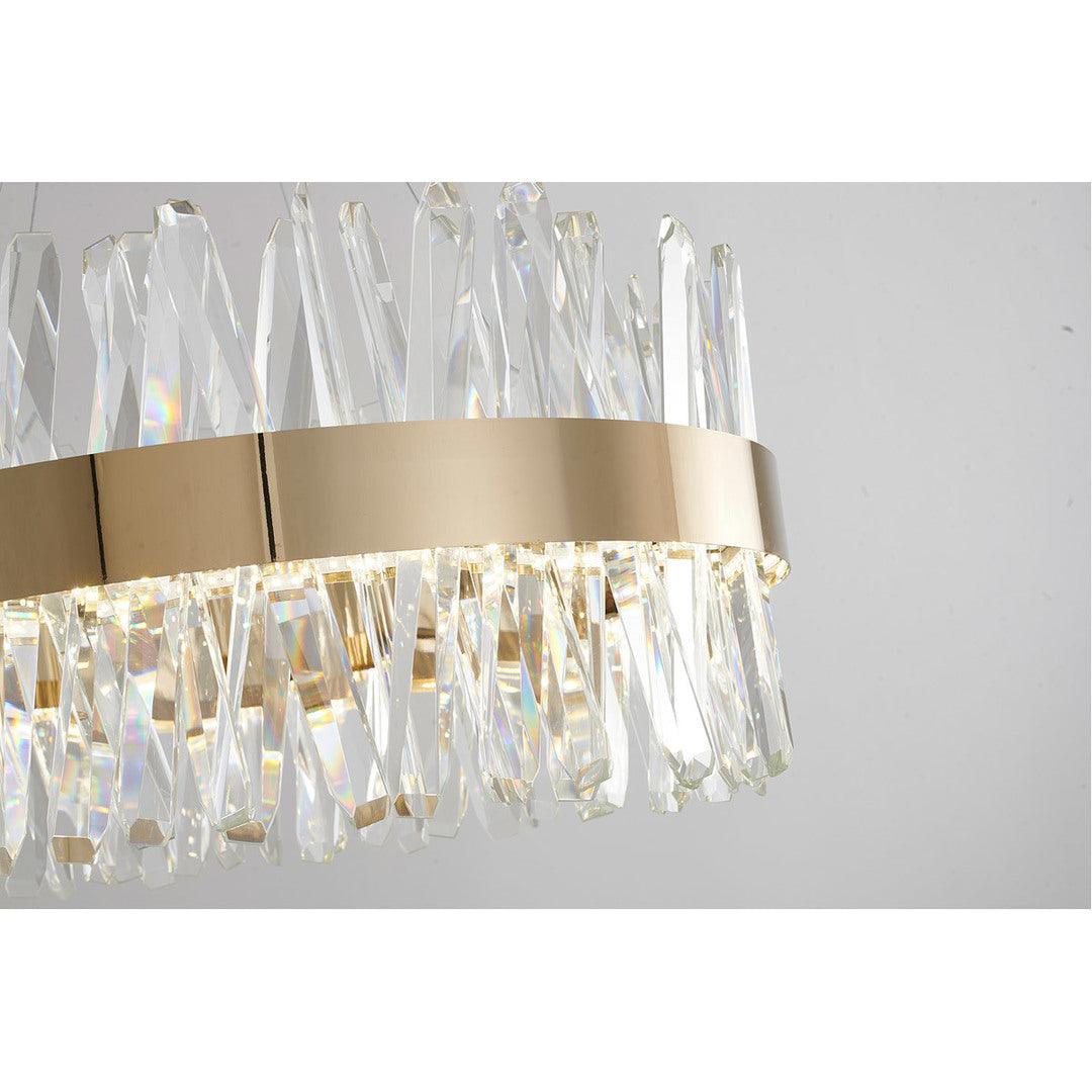 LED Gold Round Frame with Clear Crystal Rod Chandelier - LV LIGHTING