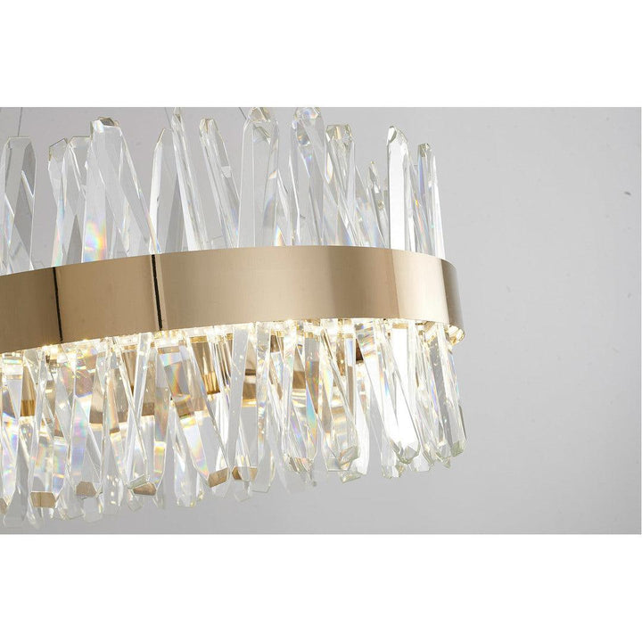 LED Gold Round Frame with Clear Crystal Rod Chandelier - LV LIGHTING