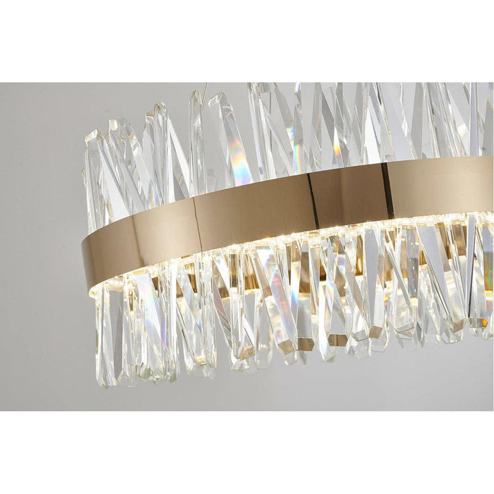LED Gold Round Frame with Clear Crystal Rod Chandelier - LV LIGHTING