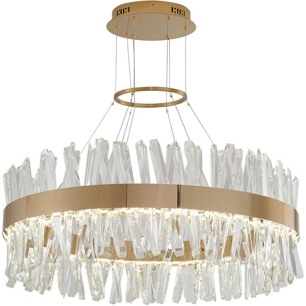 LED Gold Round Frame with Clear Crystal Rod Chandelier - LV LIGHTING
