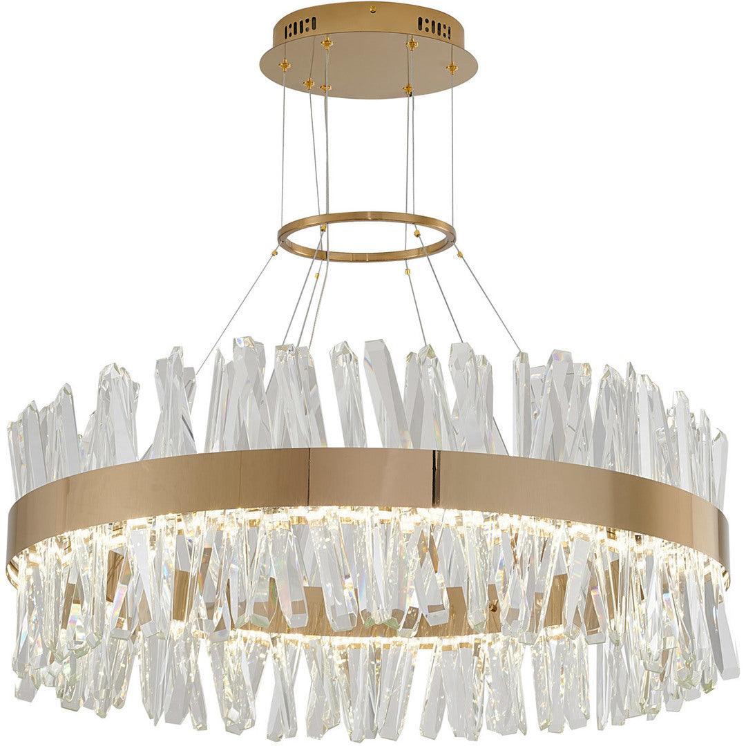 LED Gold Round Frame with Clear Crystal Rod Chandelier - LV LIGHTING