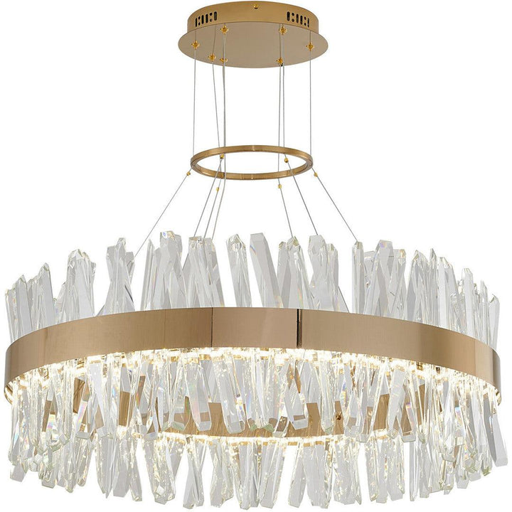 LED Gold Round Frame with Clear Crystal Rod Chandelier - LV LIGHTING