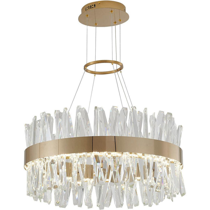 LED Gold Round Frame with Clear Crystal Rod Chandelier - LV LIGHTING