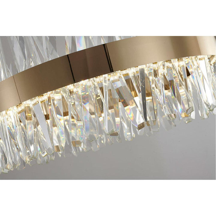 LED Gold Round Frame with Clear Crystal Rod Chandelier - LV LIGHTING