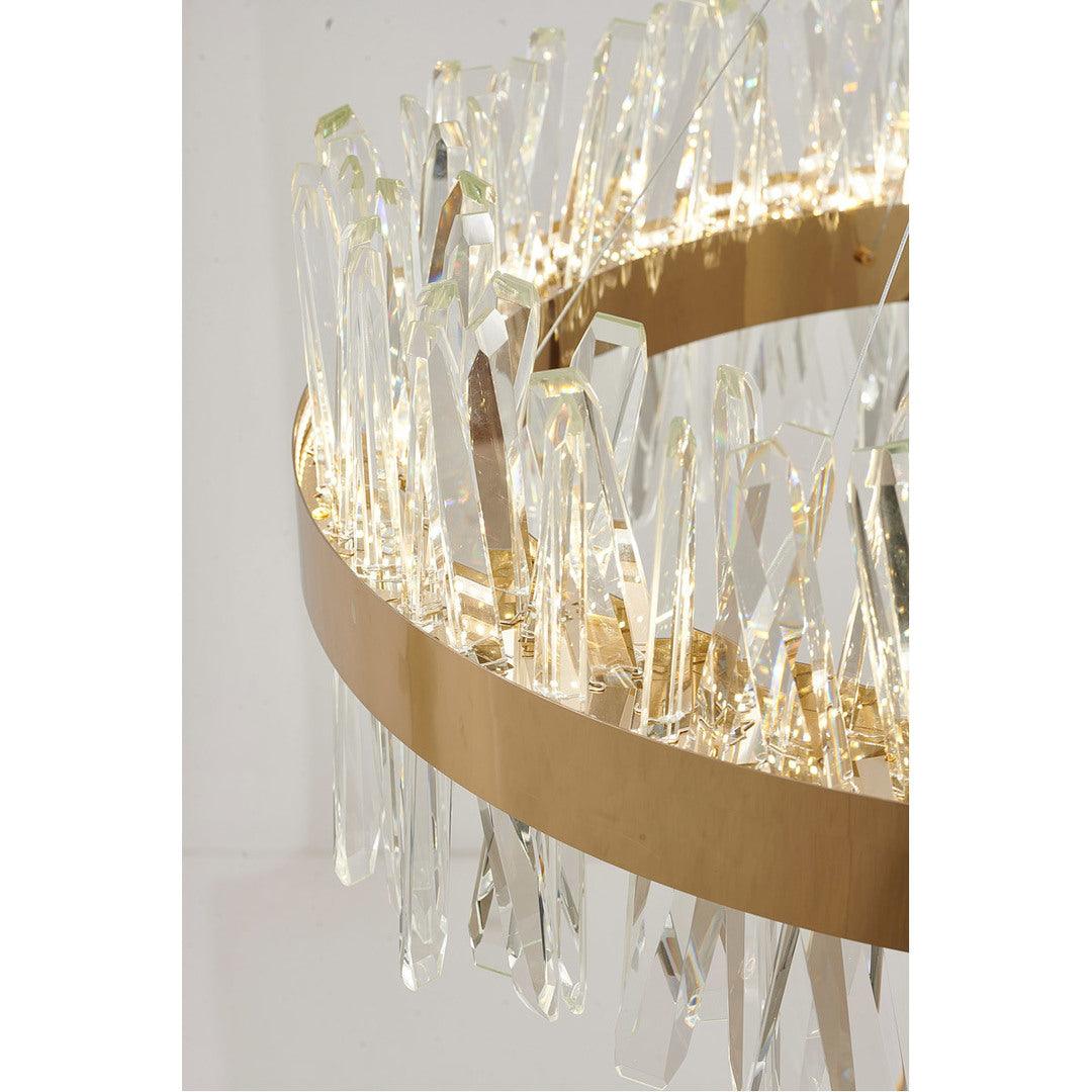 LED Gold Round Frame with Clear Crystal Rod Chandelier - LV LIGHTING