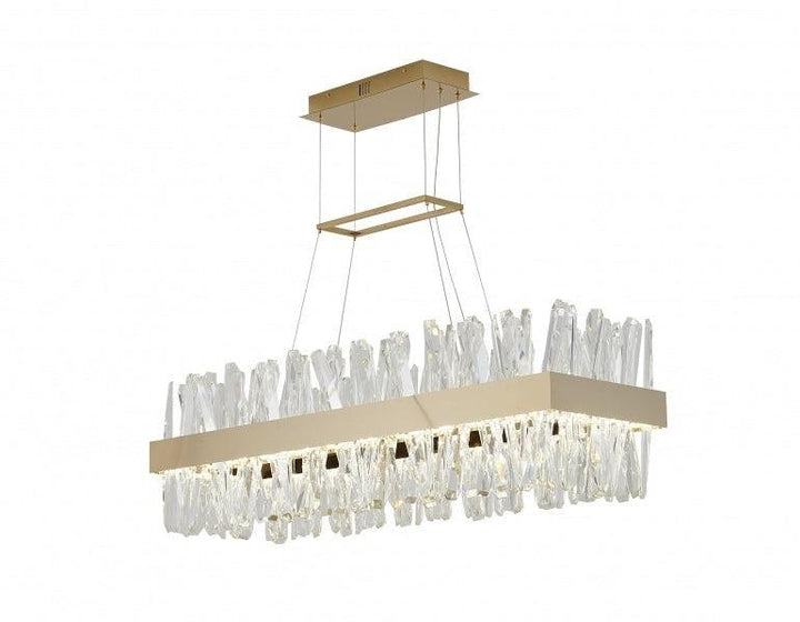 LED Steel Rectangular Frame with Clear Crystal Rod Linear Chandelier - LV LIGHTING