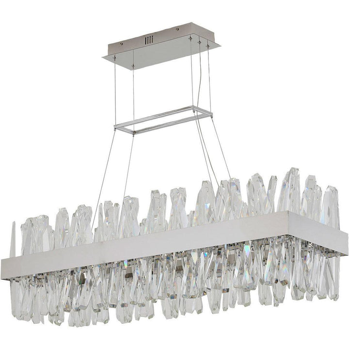 LED Steel Rectangular Frame with Clear Crystal Rod Linear Chandelier - LV LIGHTING