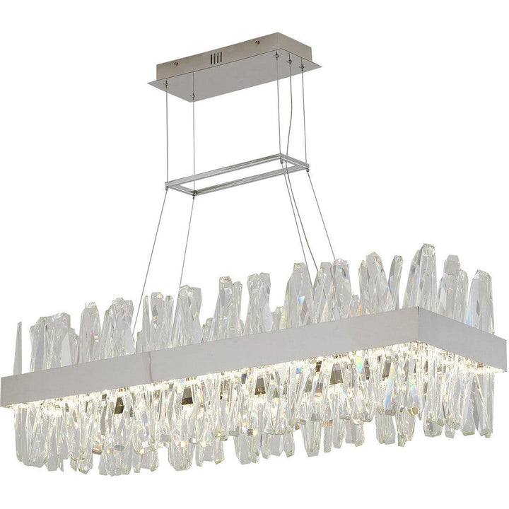 LED Steel Rectangular Frame with Clear Crystal Rod Linear Chandelier - LV LIGHTING