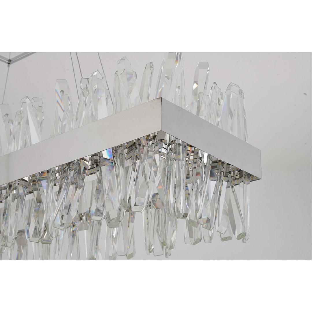 LED Steel Rectangular Frame with Clear Crystal Rod Linear Chandelier - LV LIGHTING