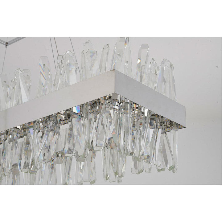 LED Steel Rectangular Frame with Clear Crystal Rod Linear Chandelier - LV LIGHTING