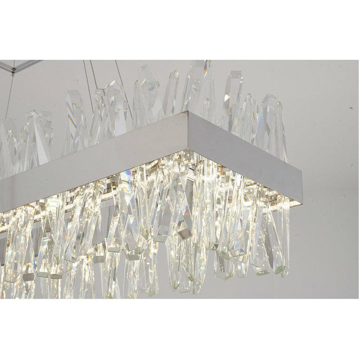 LED Steel Rectangular Frame with Clear Crystal Rod Linear Chandelier - LV LIGHTING