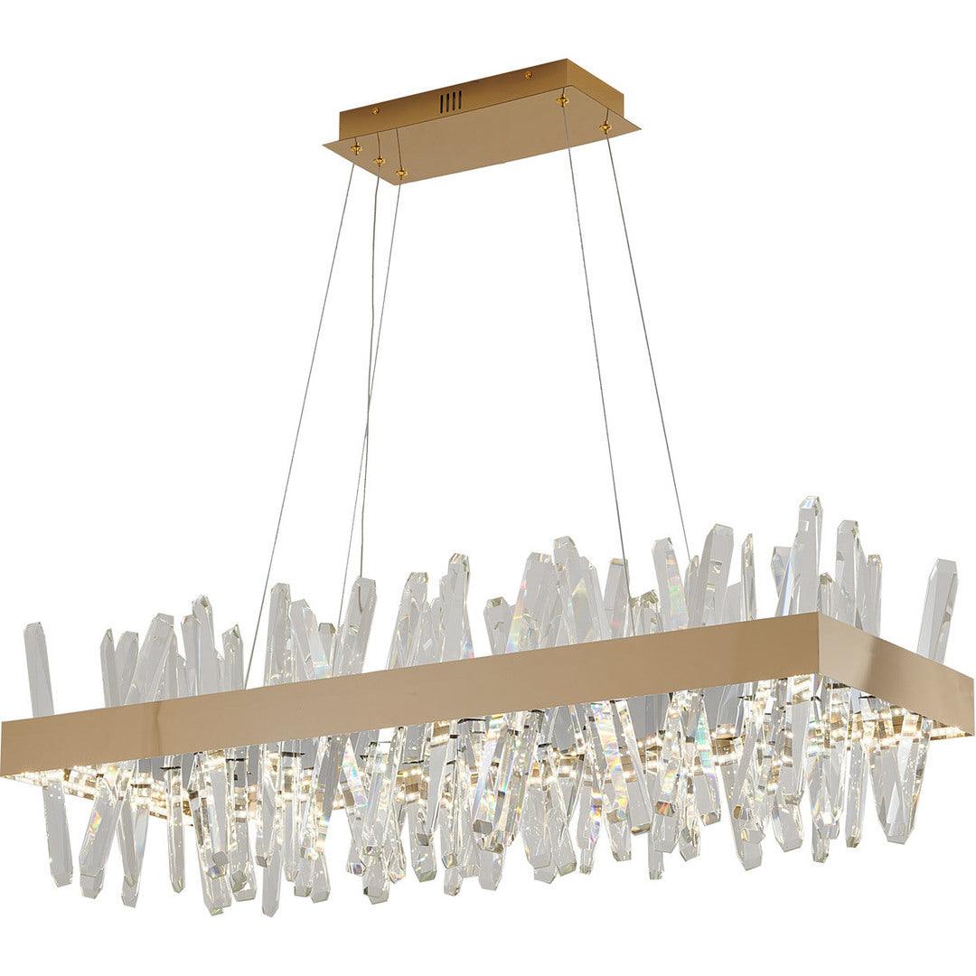 LED Gold Rectangular Frame with Clear Crystal Rod Linear Chandelier - LV LIGHTING