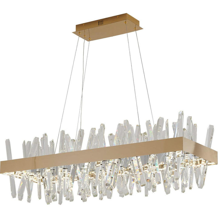 LED Gold Rectangular Frame with Clear Crystal Rod Linear Chandelier - LV LIGHTING