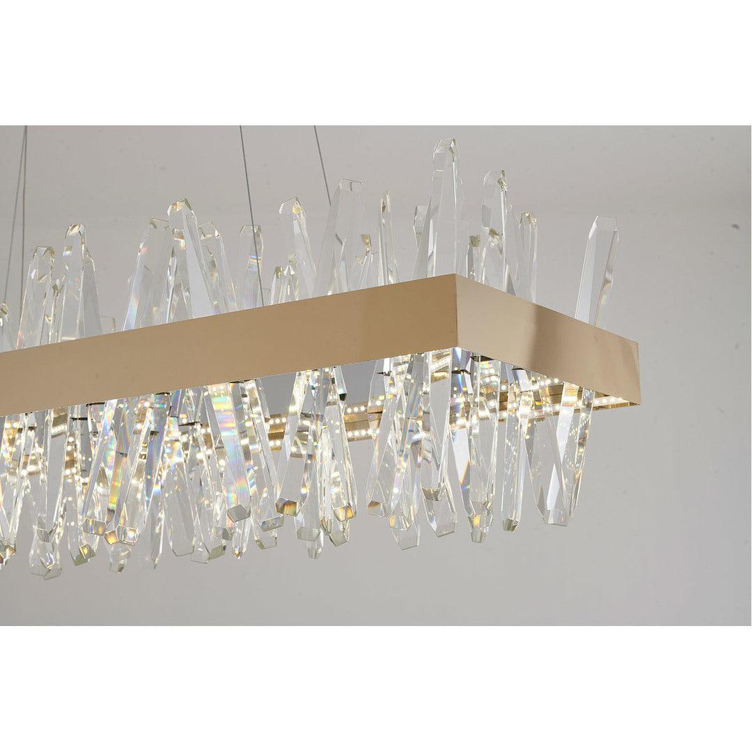 LED Gold Rectangular Frame with Clear Crystal Rod Linear Chandelier - LV LIGHTING